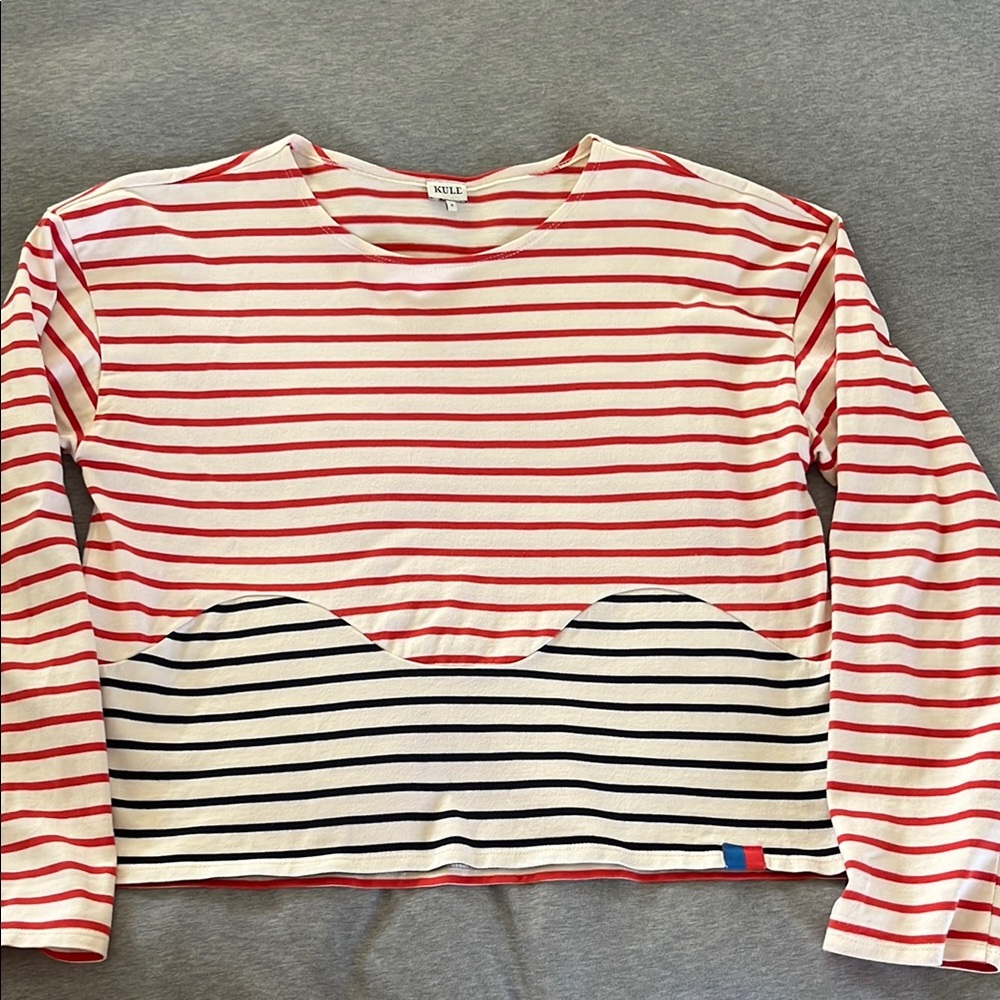 KULE Red, White and Back Striped Top Small